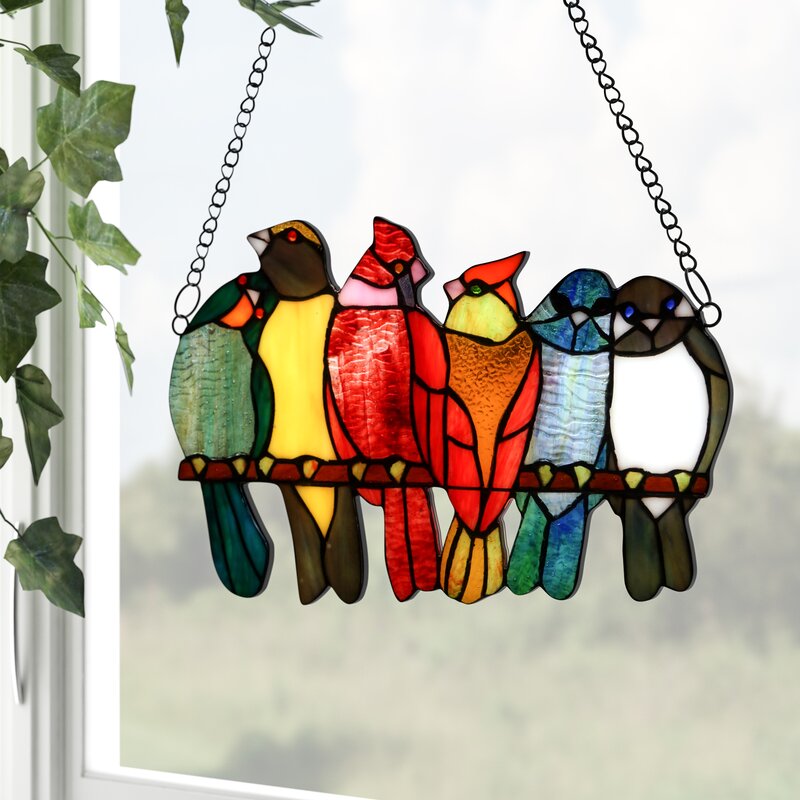 Charlton Home Birds In Love Stained Glass Window Panel Reviews Wayfair   Birds In Love Stained Glass Window Panel 